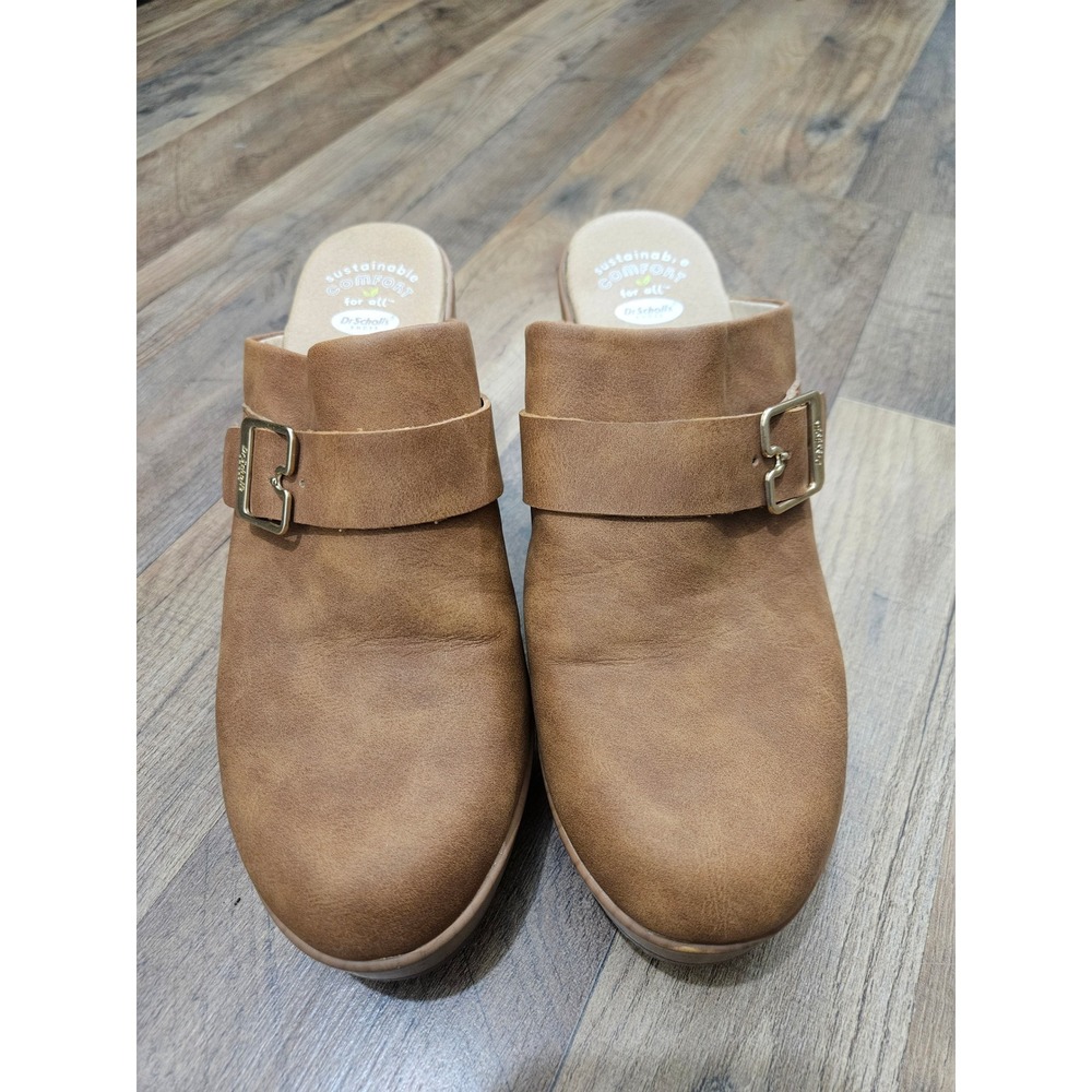 Dr. Scholls Wake Up Clog Mules Tan Brown‎ Buckle Block Heel Womens 8.5M